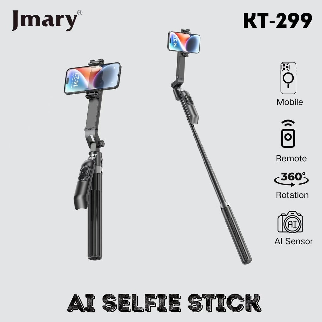 Jmary KT-299 Smart AI Face Tracking Selfie Stick Tripod – 1.8m, 360° Rotation