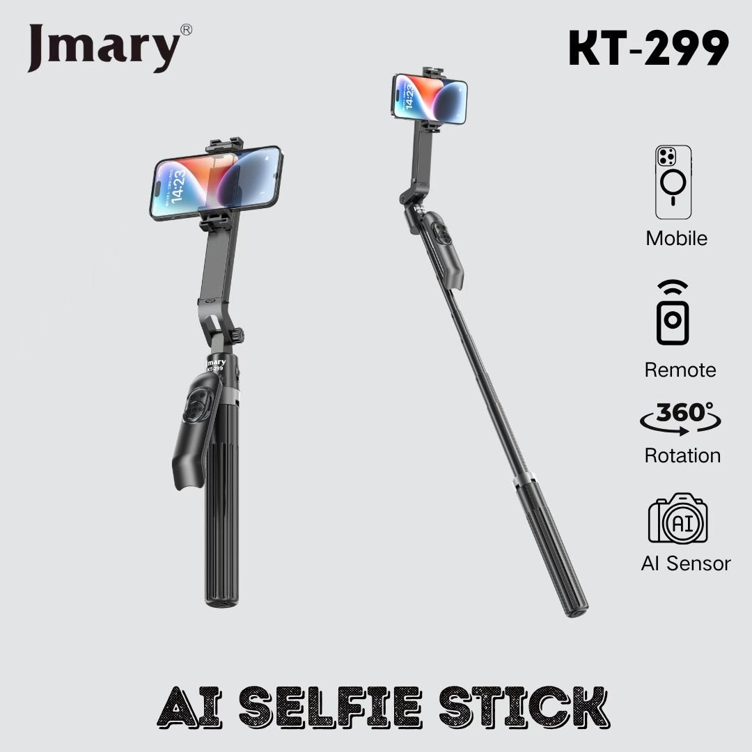 Jmary KT-299 Smart AI Face Tracking Selfie Stick Tripod – 1.8m, 360° Rotation