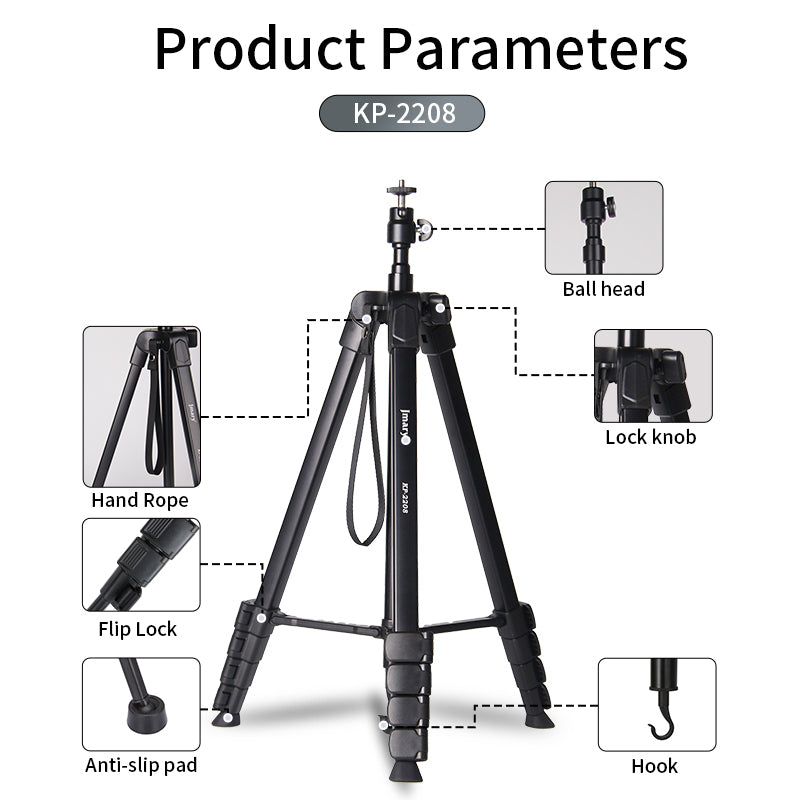 Jmary KP-2208 Multifunctional 1.7M Tripod & Monopod for Mobile, Ring Light & Camera