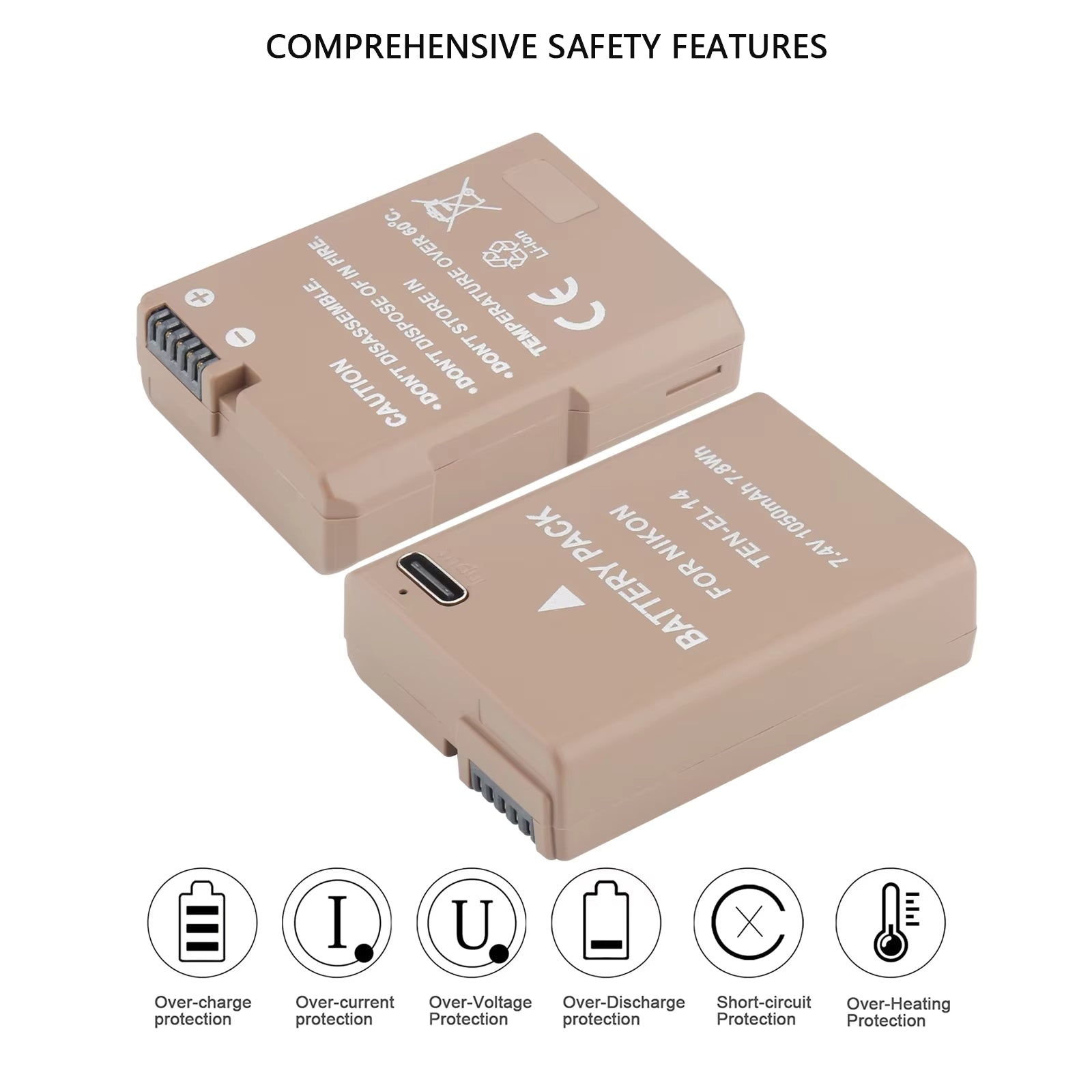 Caisi A+ EN-EL14a Rechargeable Battery with USB-C Charging Port (950mAh) for Nikon