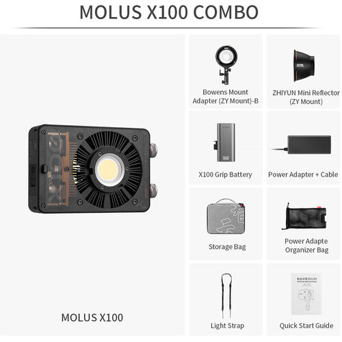 Zhiyun MOLUS X100 Bi-Color Pocket COB Monolight (Combo Kit) – Portable 100W Professional Lighting