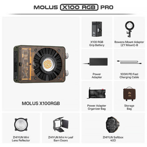 Zhiyun MOLUS X100 RGB Pro Pocket COB Light – 100W Full-Color Professional Lighting