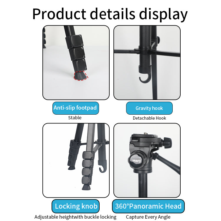 Jmary KP-2201 1.7M Tripod with Pan Head & Ring Light Head for Camera & Mobile