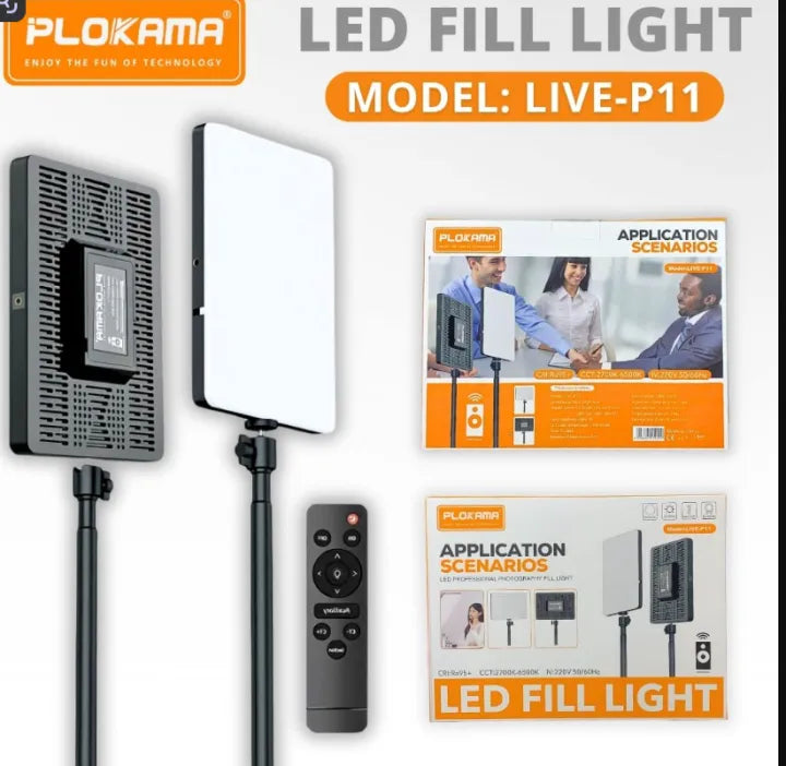 PLOKAMA LIVE-P11 LED Professional Photography Fill Light – Bi-Color Panel with Remote Control
