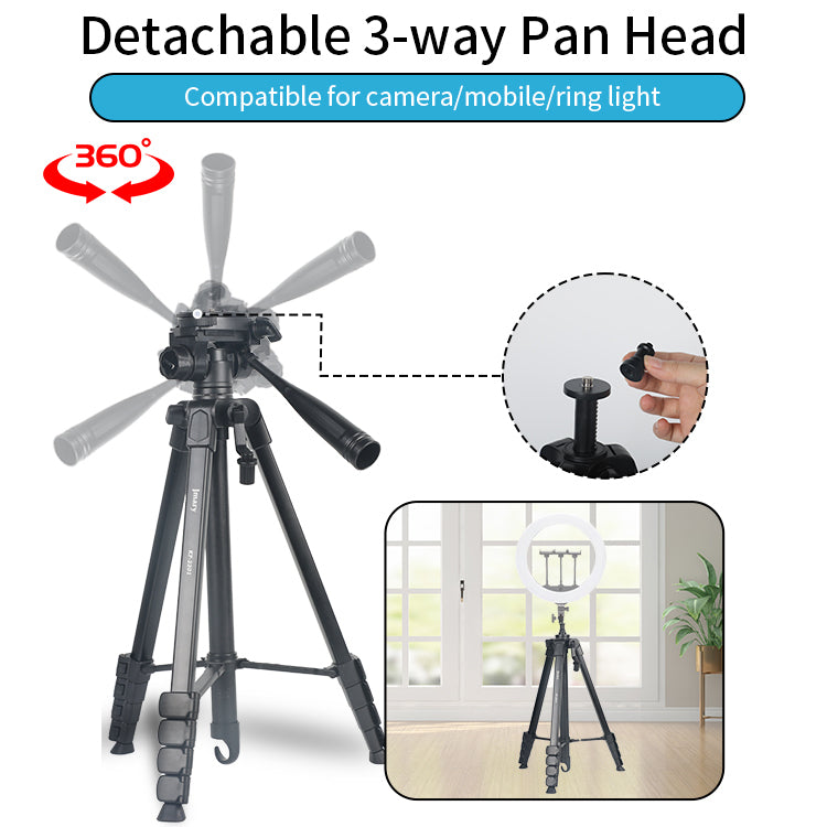Jmary KP-2201 1.7M Tripod with Pan Head & Ring Light Head for Camera & Mobile