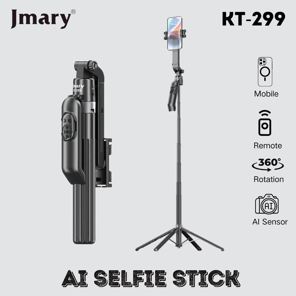 Jmary KT-299 Smart AI Face Tracking Selfie Stick Tripod – 1.8m, 360° Rotation