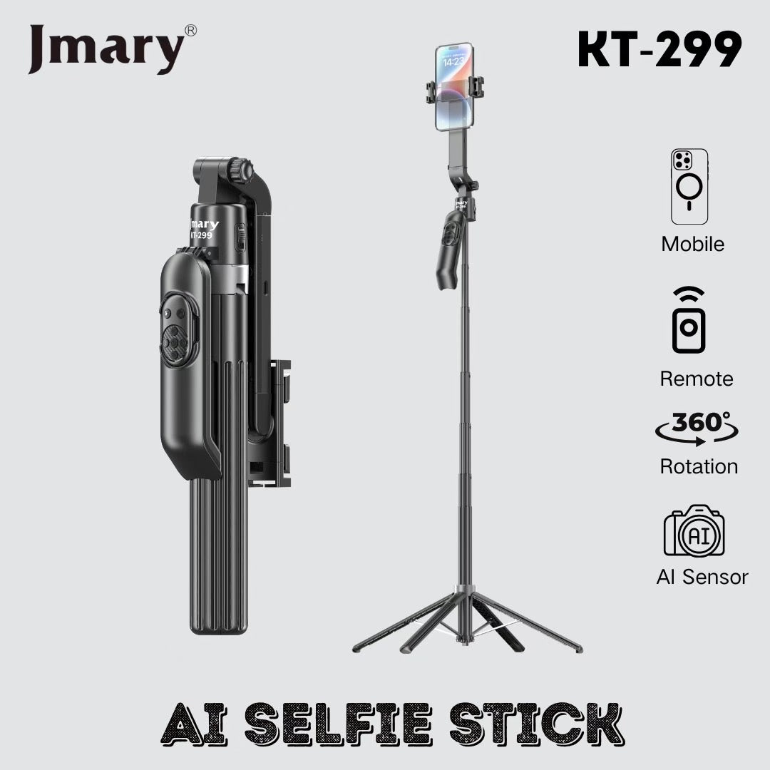 Jmary KT-299 Smart AI Face Tracking Selfie Stick Tripod – 1.8m, 360° Rotation
