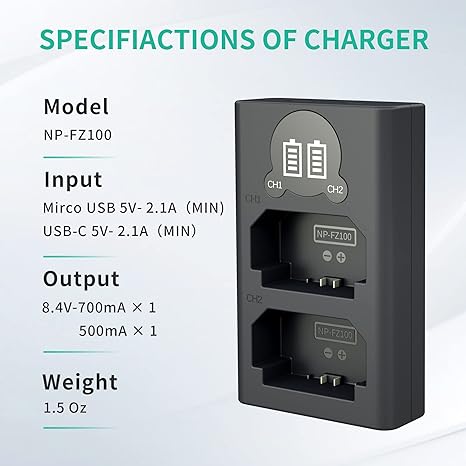 Caisi Dual USB Charger for Sony NP-FZ100 Battery