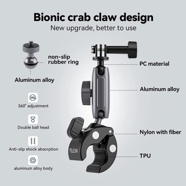 TELESIN Double Clamp Mount for GoPro, Action Cameras & Accessories