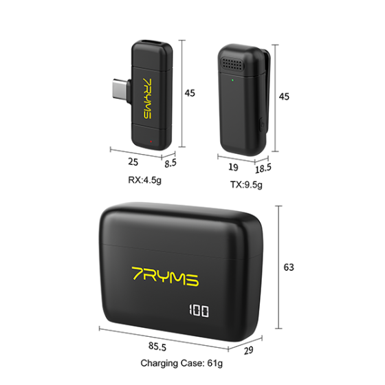 7RYMS Rimo S1 UC 2.4G Dual-Channel Wireless Microphone – USB-C Wireless Mic for Smartphones & Cameras