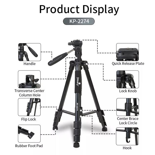 Jmary KP-2274 Professional Overhead Tripod for Camera & Mobile