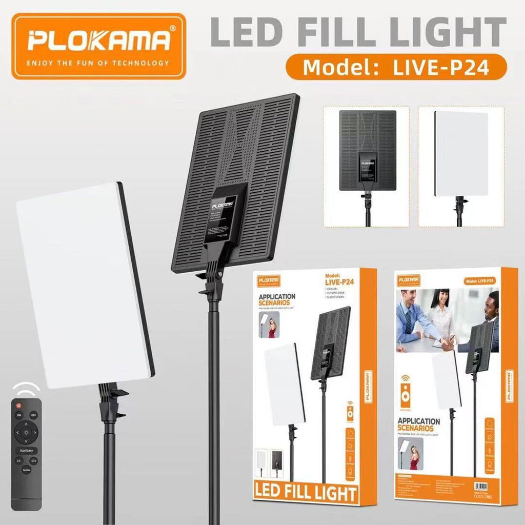 PLOKAMA LIVE-P24 Professional LED Fill Light Panel with Stand – Bi-Color Live Video & Photography Light