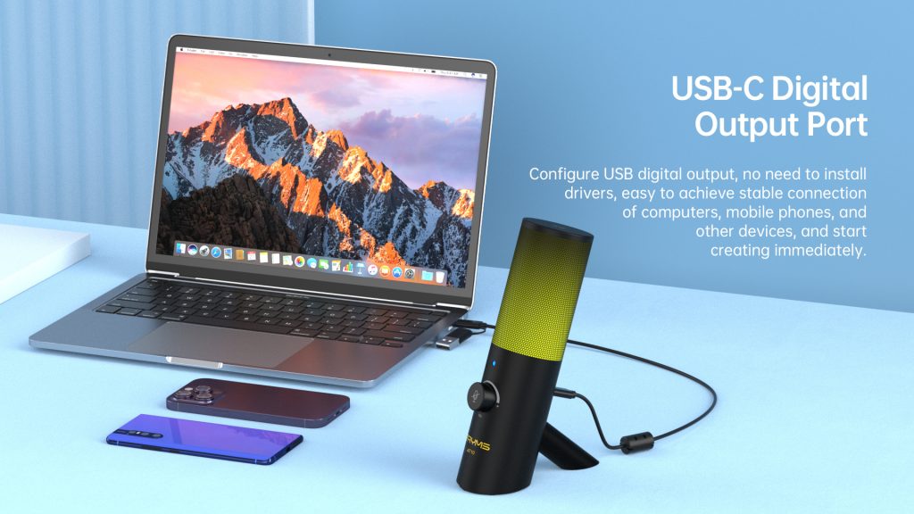 7RYMS AT10 RGB Cardioid Condenser Microphone – USB Studio Mic with RGB Lighting for Streaming & Podcasting