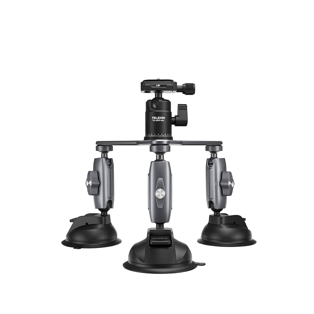 TELESIN Triple Suction Cup Car Mount for GoPro HERO 8, HERO 9, HERO 10 & Action Cameras